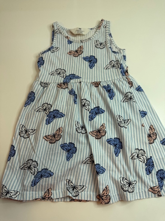 H&M Other - H&M Blue Stripe Dress with Blue, White & Pink Butterflies